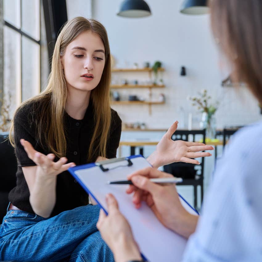 gen z woman sitting in a therapy session
