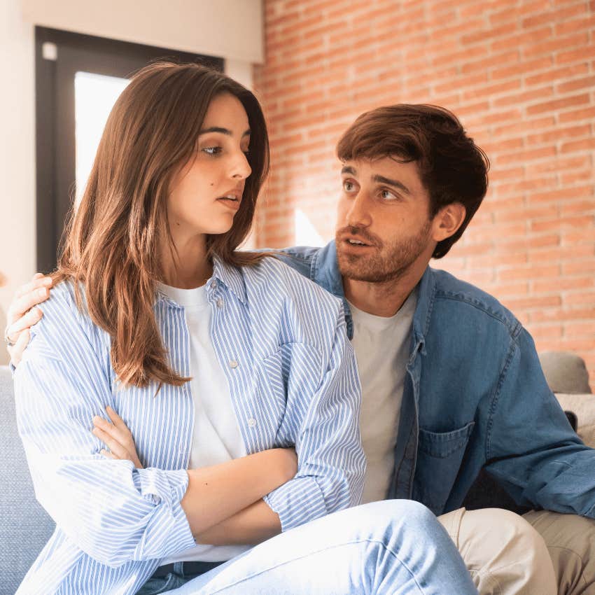 unhappy couple disagreeing not knowing when to win