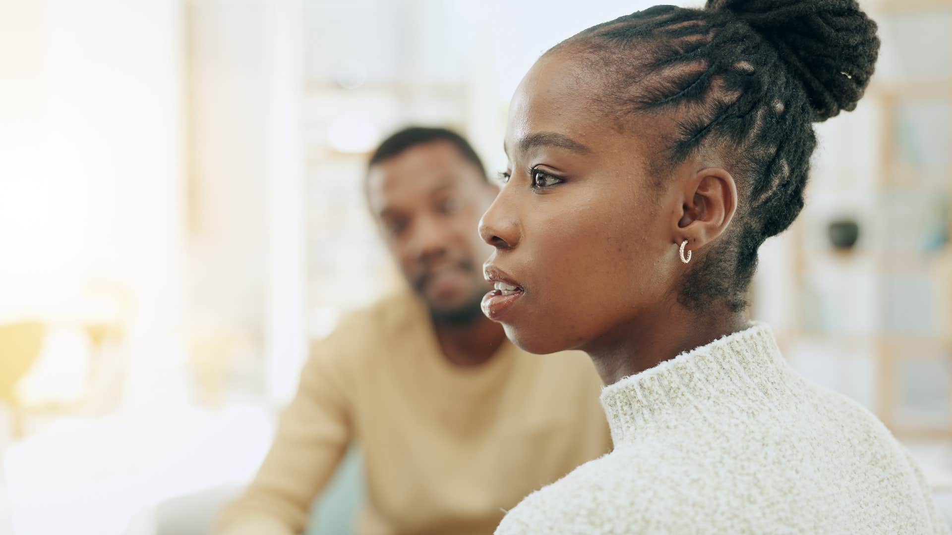 man trying to talk to woman telling him i just don't feel good