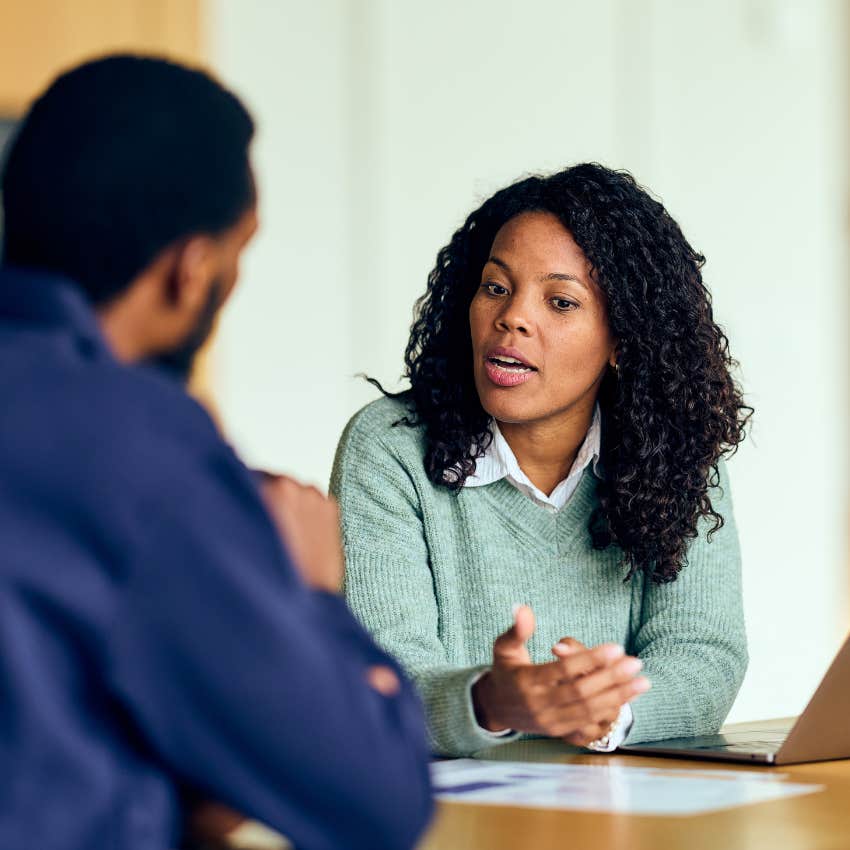 Woman saying "I haven't had time to think about it" at work.