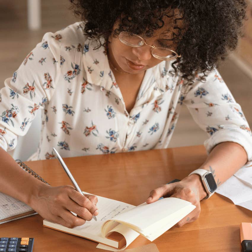 woman focused on planning retirement