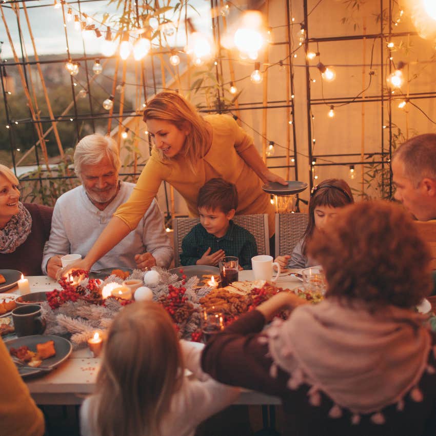family celebrating their holiday traditions