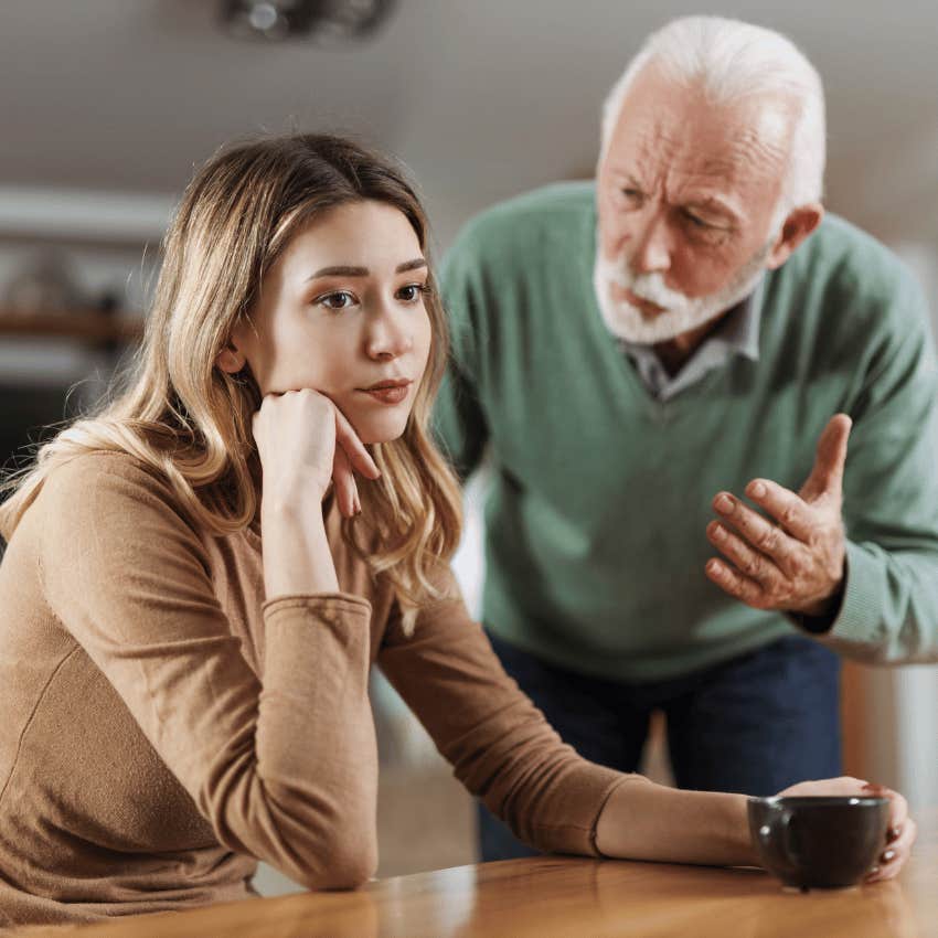 adult child manipulating her dad 