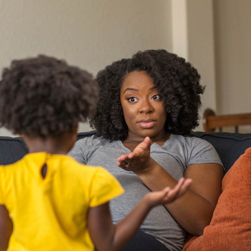 woman telling her child its her house