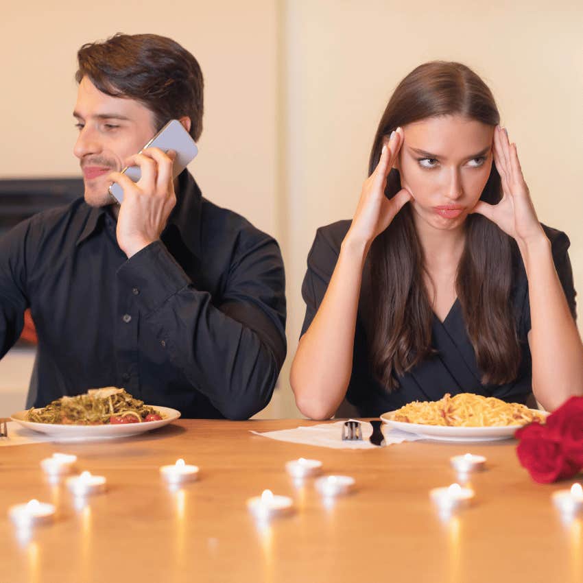 annoyed woman on date with a dishonest man