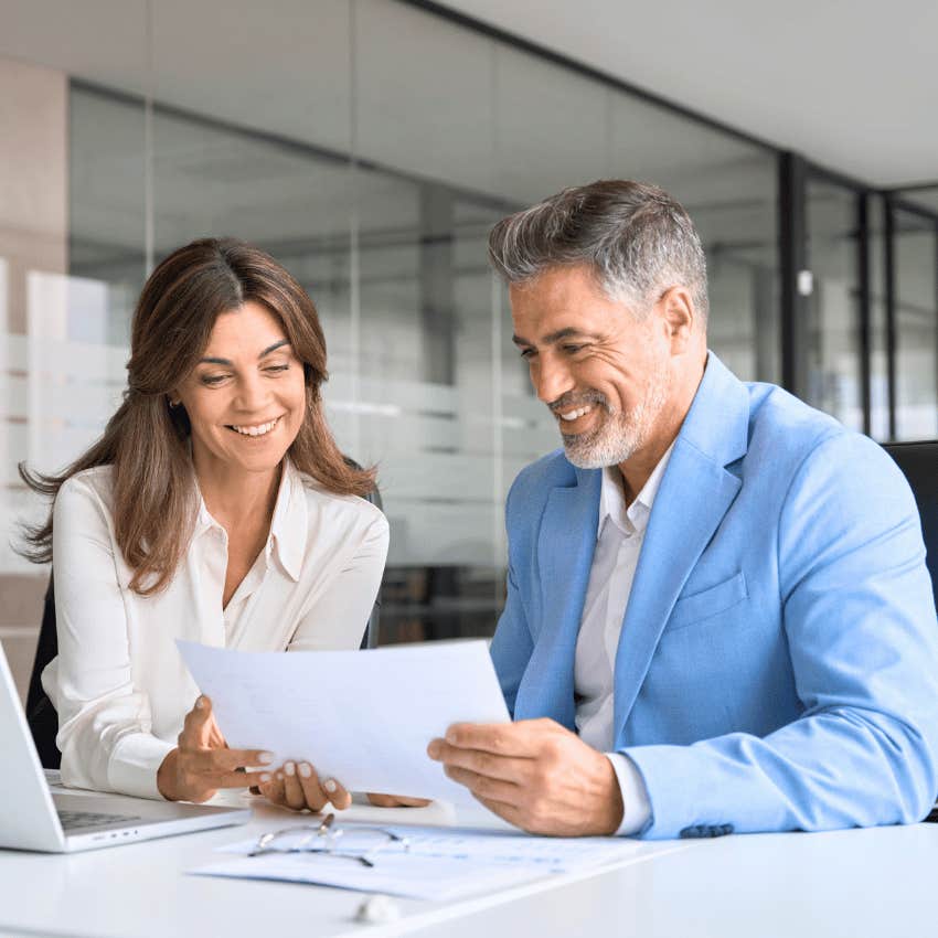 boomer man telling woman to be nice to everybody she meets on the way up the ladder