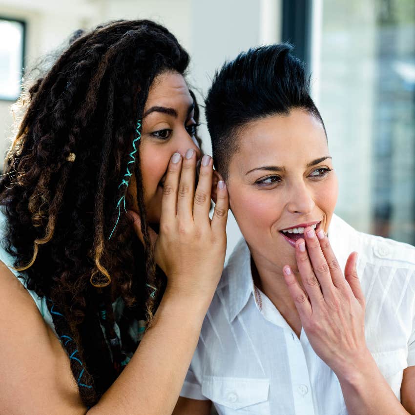 woman without integrity sharing other people's secrets on purpose