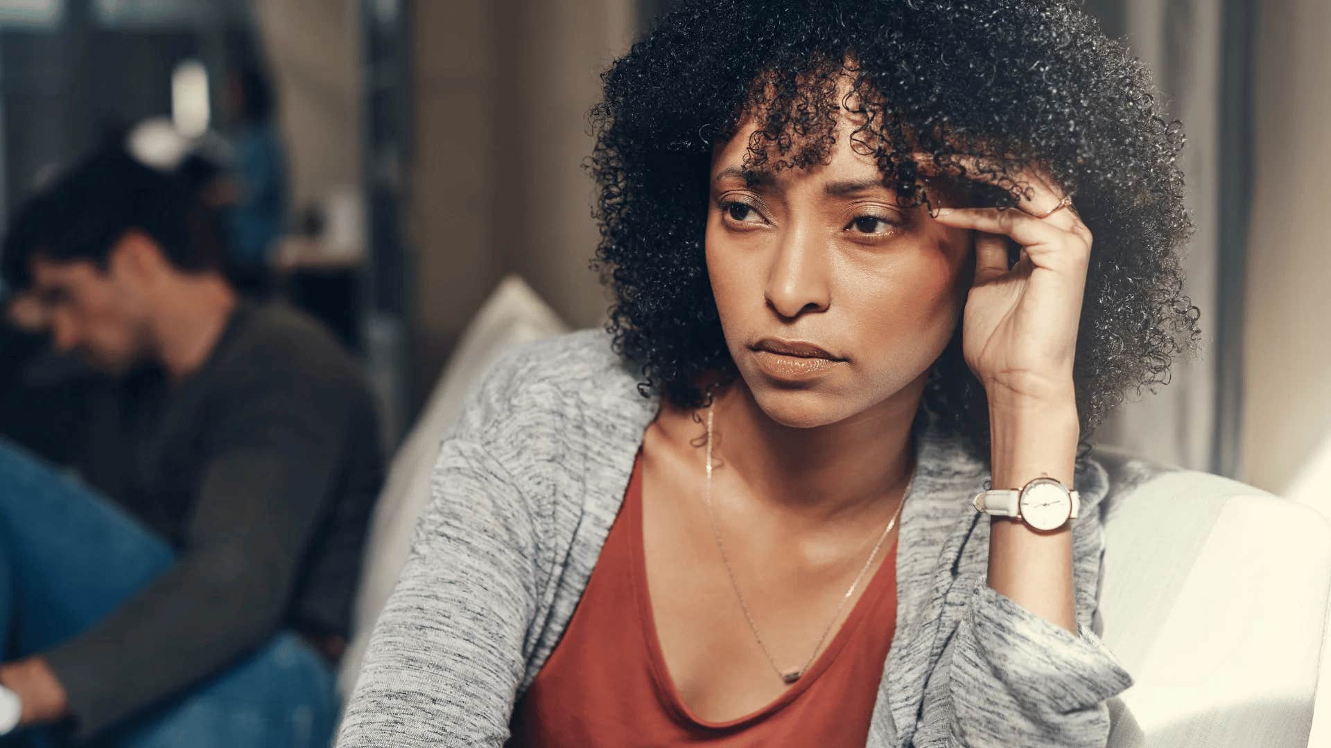sad woman convincing herself her husband needs space