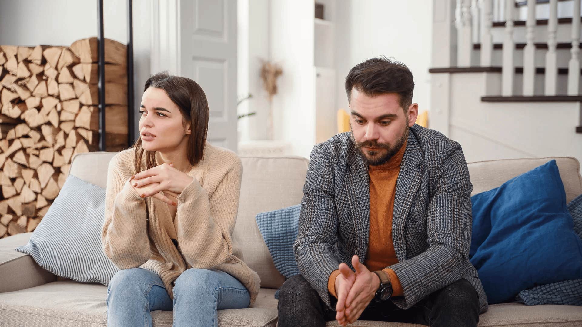 distant unhappy couple thinking they're meant to be together