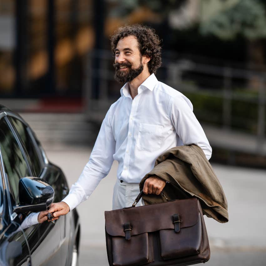 man getting in his car to do an after work ritual