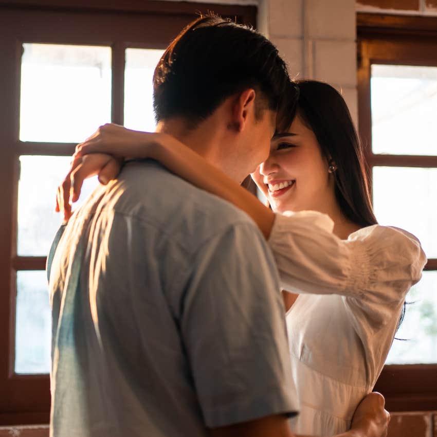 emotionally competent man showing his affection to the woman he loves