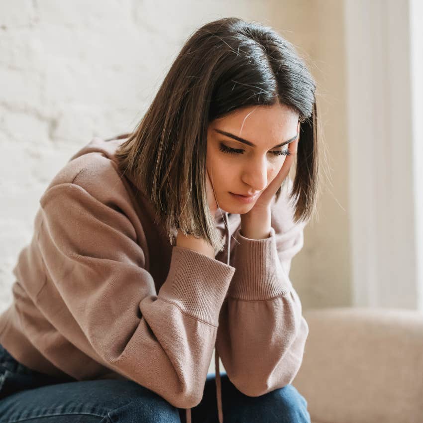 woman who thinks of something bad that could happen whenever she tries to relax