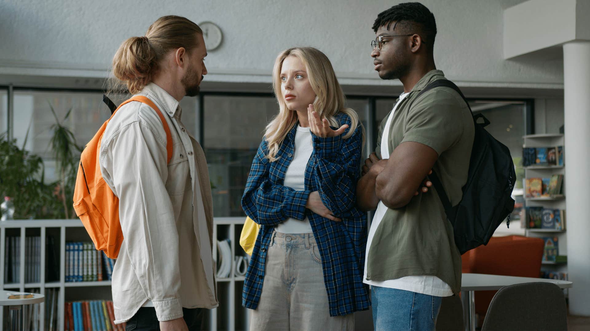 woman with blonde hair telling man i liked you better before all this