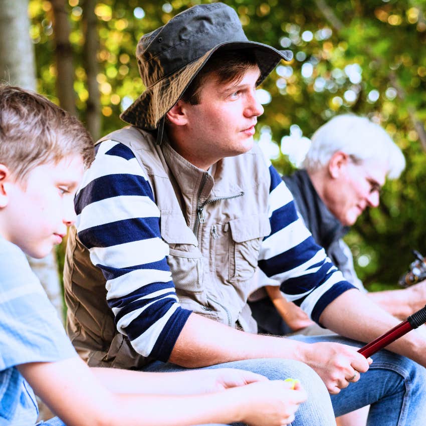 Gen X dad taking his son and father fishing
