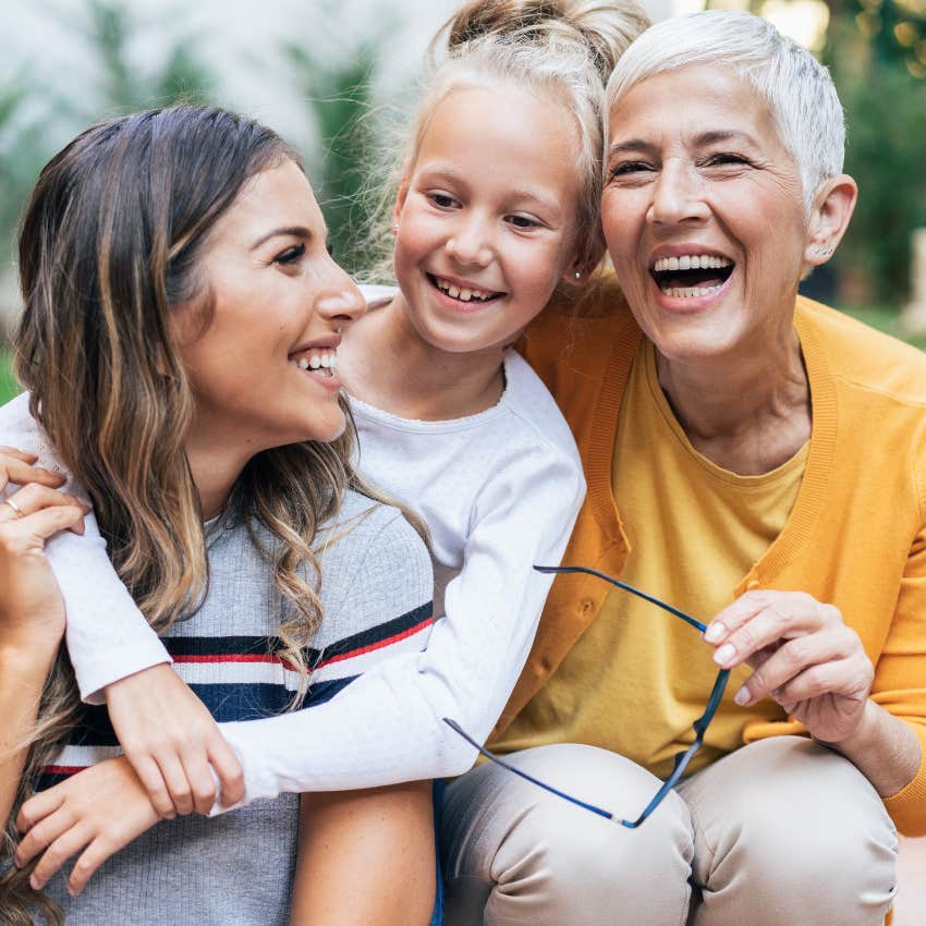 good grandmother with her granddaughter and gen z daughter