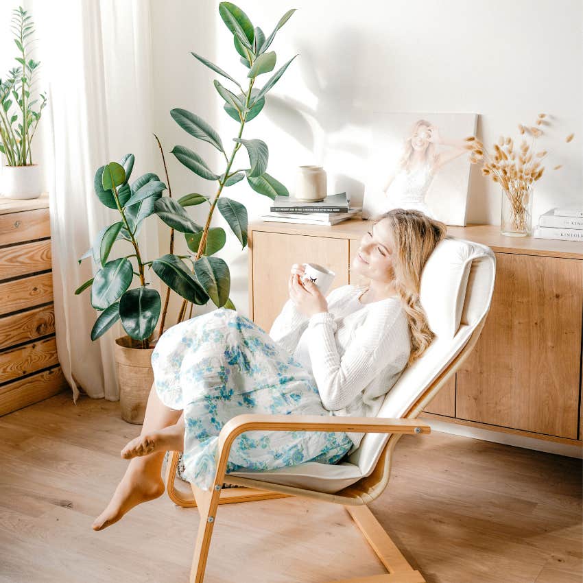 gen Z woman relaxing after work not answering messages