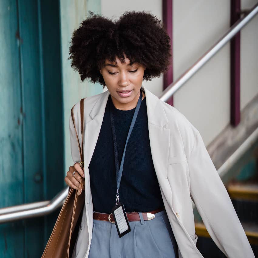Gen Z employee leaving the office refusing to stay late
