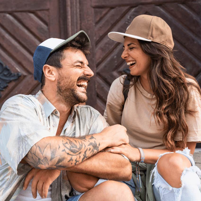 happy couple laughing together