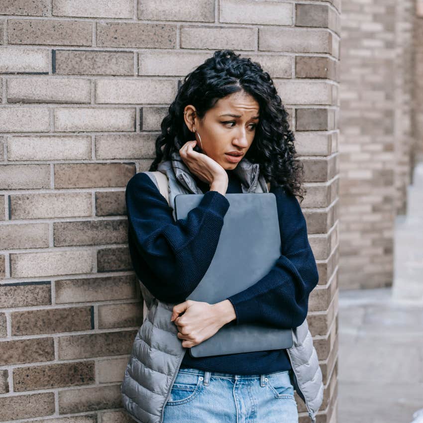 College student looking lonely and overwhelmed