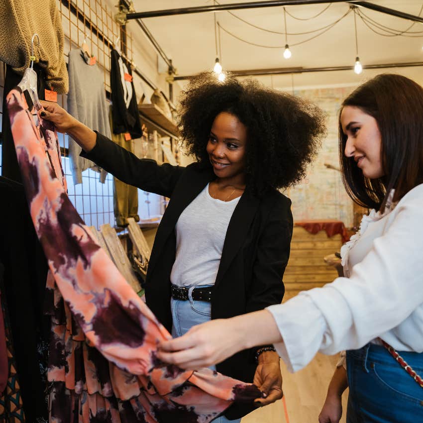 two women who like a small circle and staying home out thrifting
