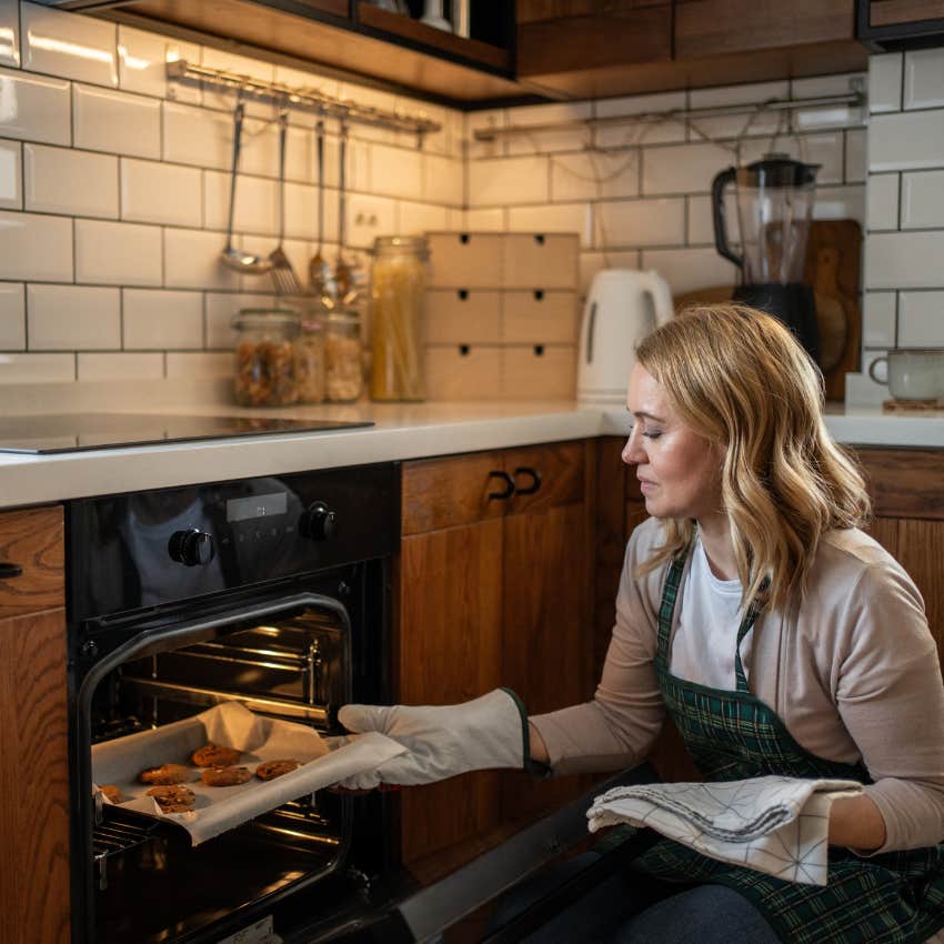 kind woman without many friends happily baking