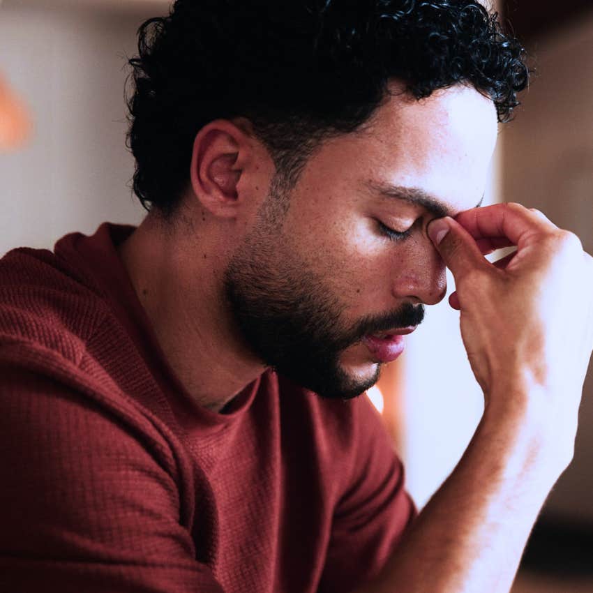 Man hides his own needs and feelings at home.