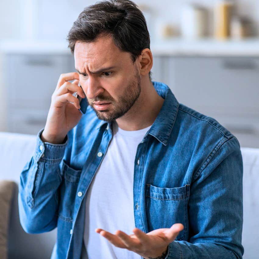 adult man annoyed on the phone expecting to have his needs met