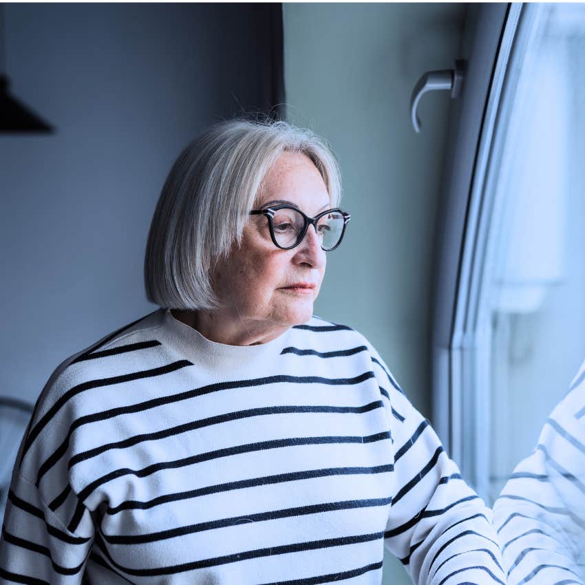 sad older woman with unreliable parents sticking to what she knows