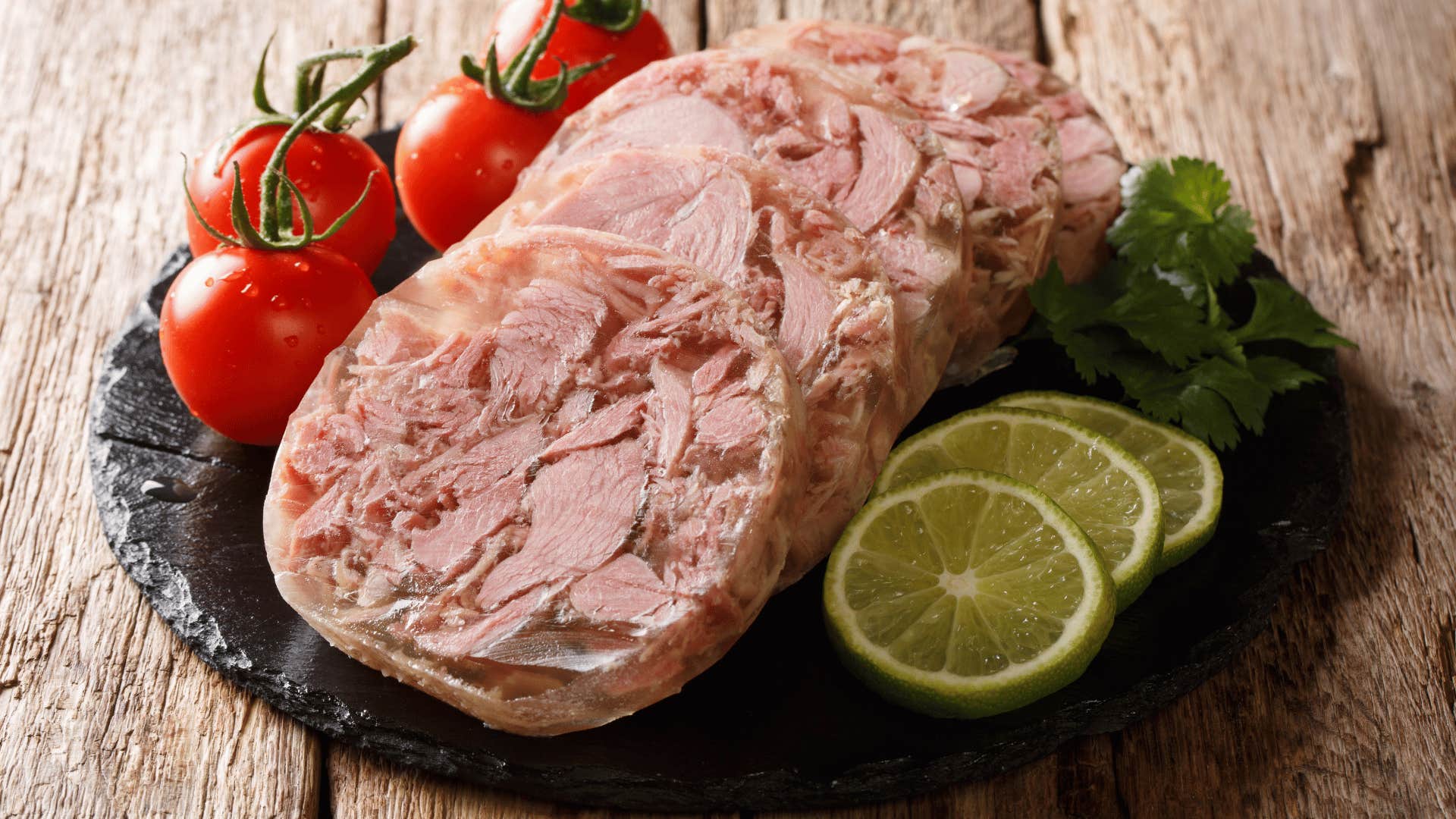 head cheese near lime and tomatoes 