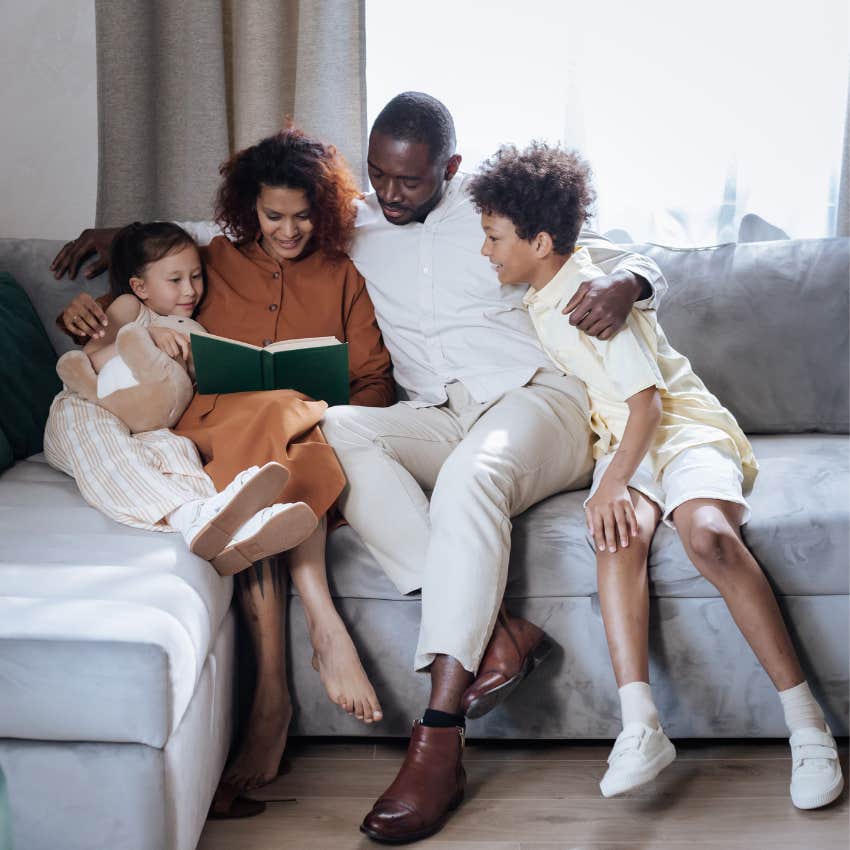 dad reading to his children and wife providing emotional security
