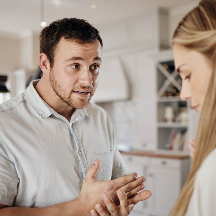 dishonest man with dark traits talking down to wife