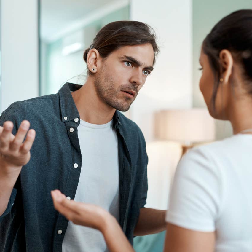 overly critical man arguing with his wife at home