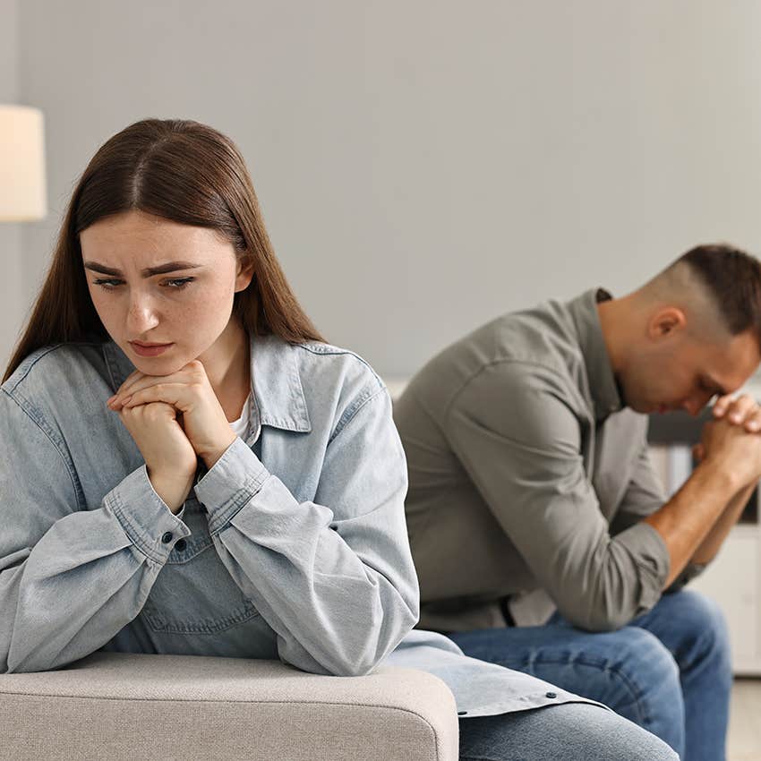 couple ignoring each other while feeling mad and not talking
