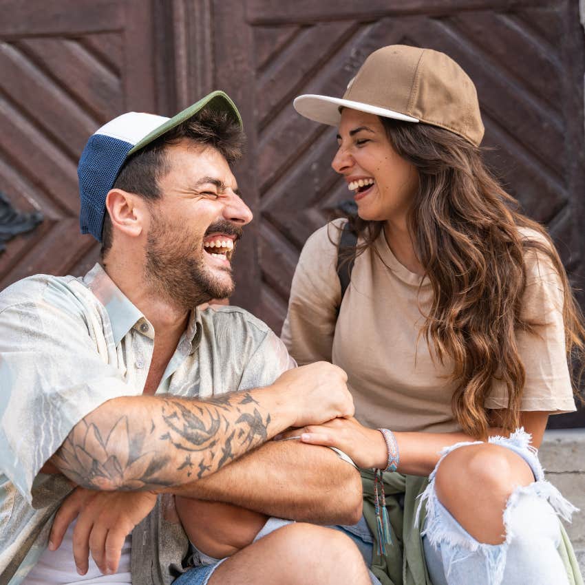 mentally and emotionally sensitive man laughing with girlfriend because he doesn't feel rushed
