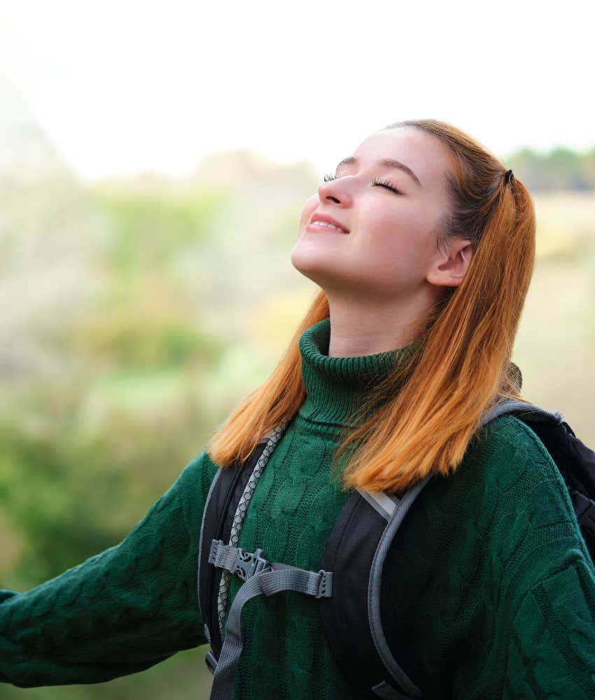 Woman who is mentally and emotionally strong walking happily