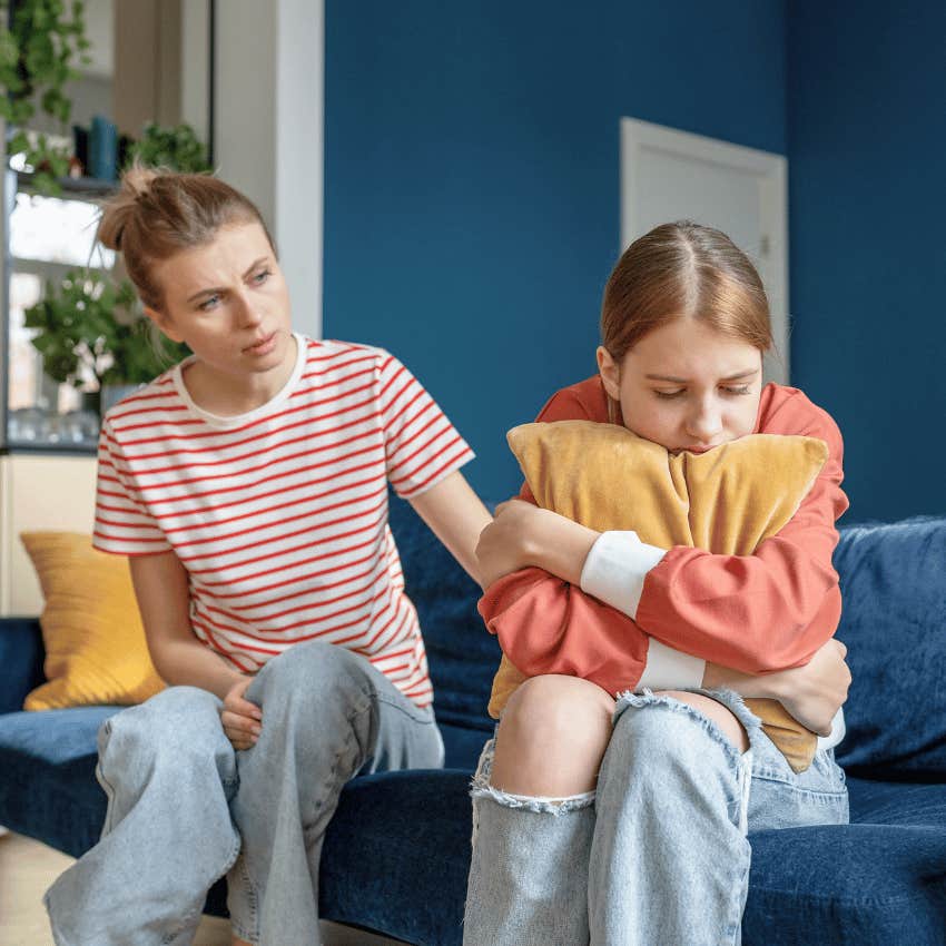 mom trying to talk to her teen daughter