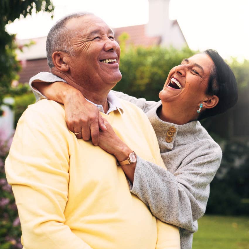 Older people staying in the same relationships and smiling.