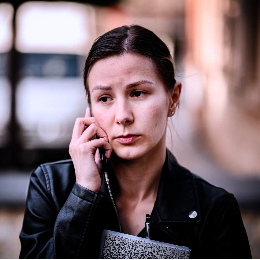 mental and emotional psychopathic woman on the phone saying I'm just too busy