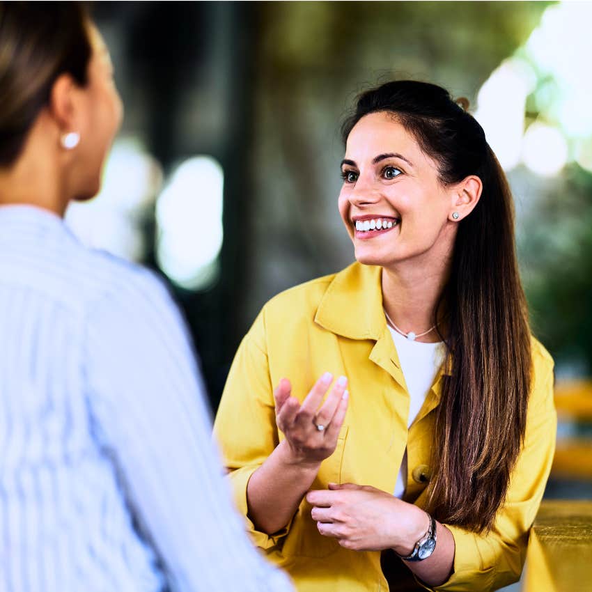 woman asking can I tell a story to her friend outside