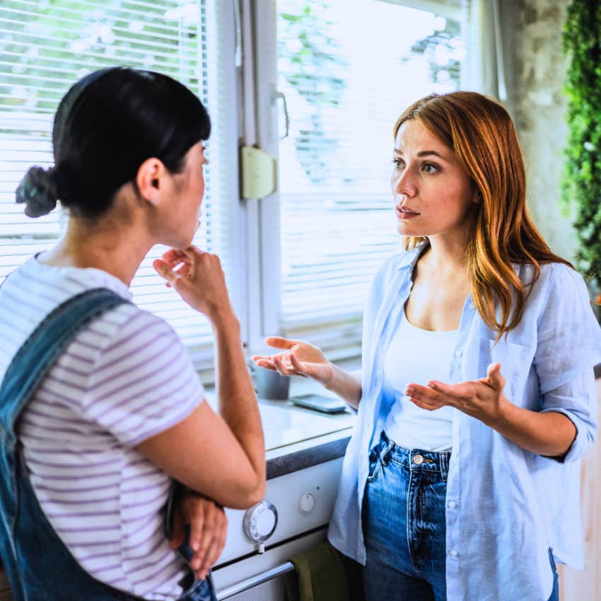 woman noticing her friend is competitive in conversation