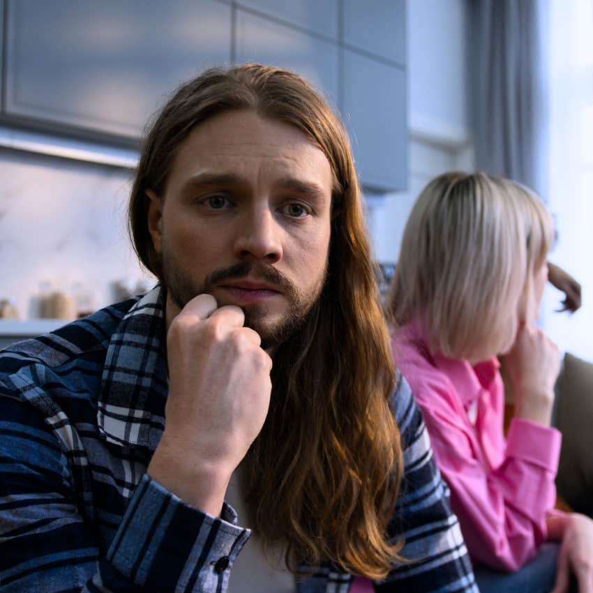 man with a deep-thinking mind turned away from small talk