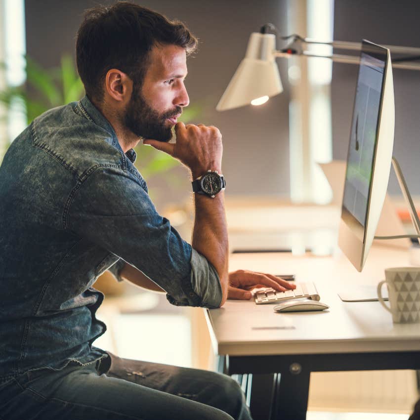 man spending time alone focused on project