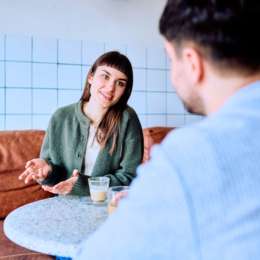 woman oversharing and saying I need to tell you this to friend
