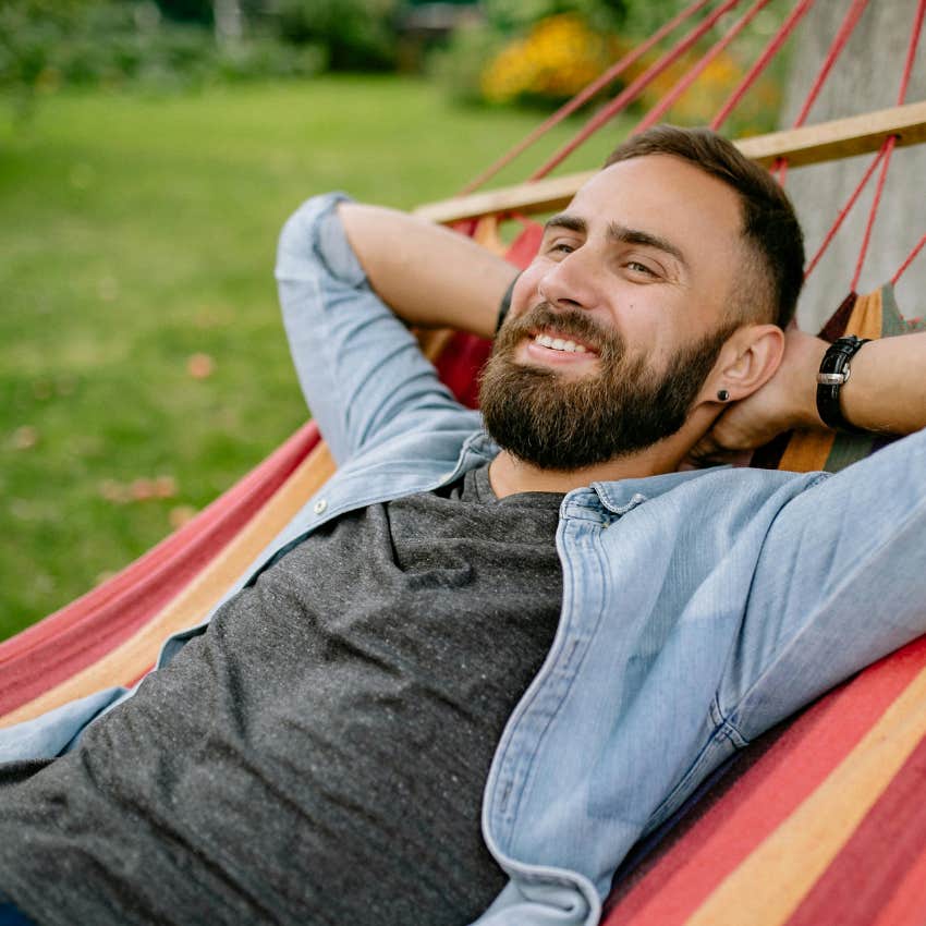man taking a brain break outside