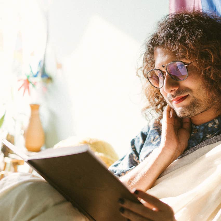 smart man reading in his room