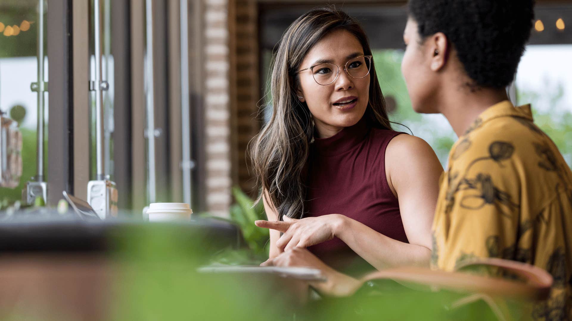 woman pausing before saying yes in a conversation