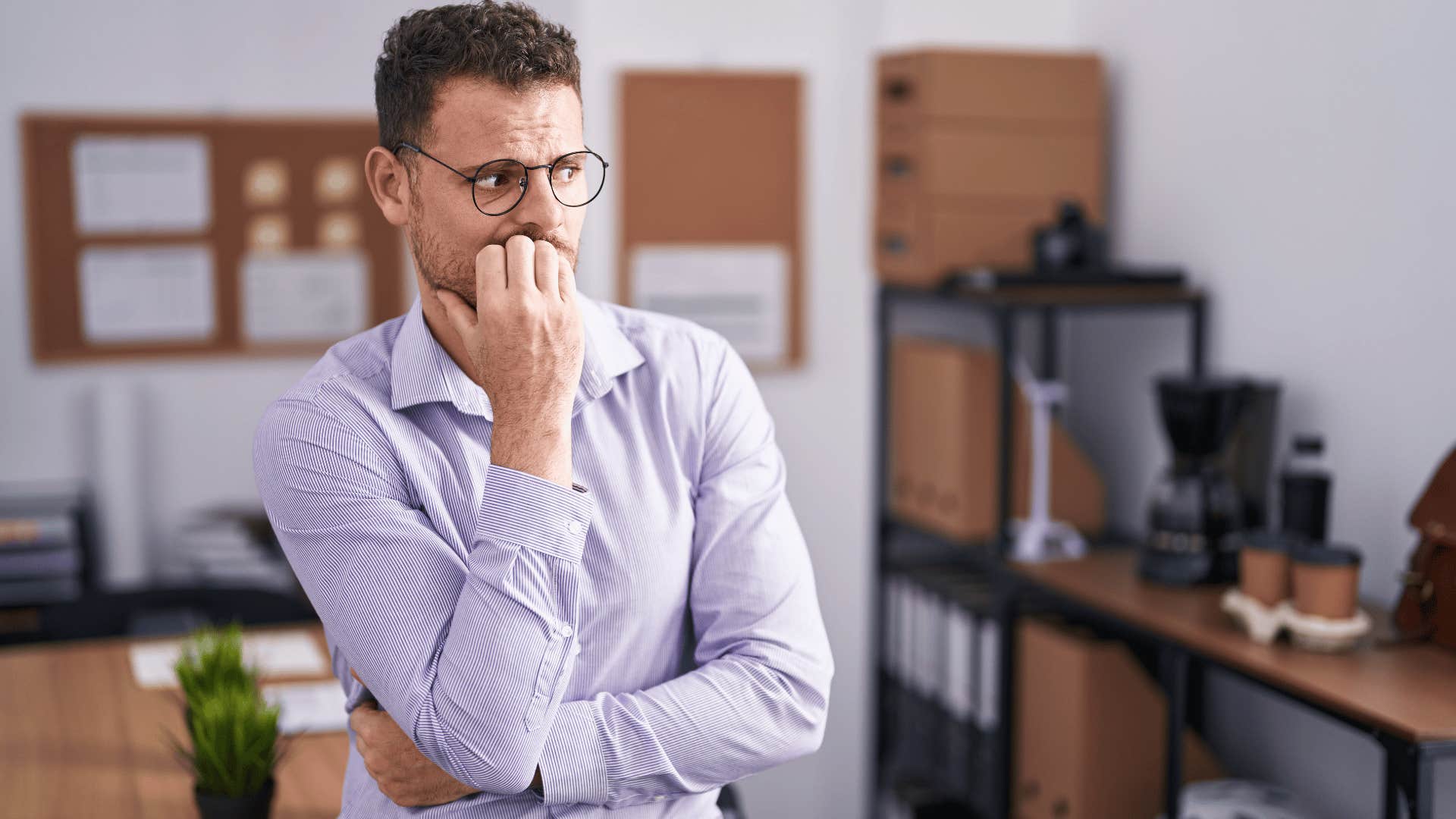 man in purple shirt nervous as he thinks i don't want to bother you