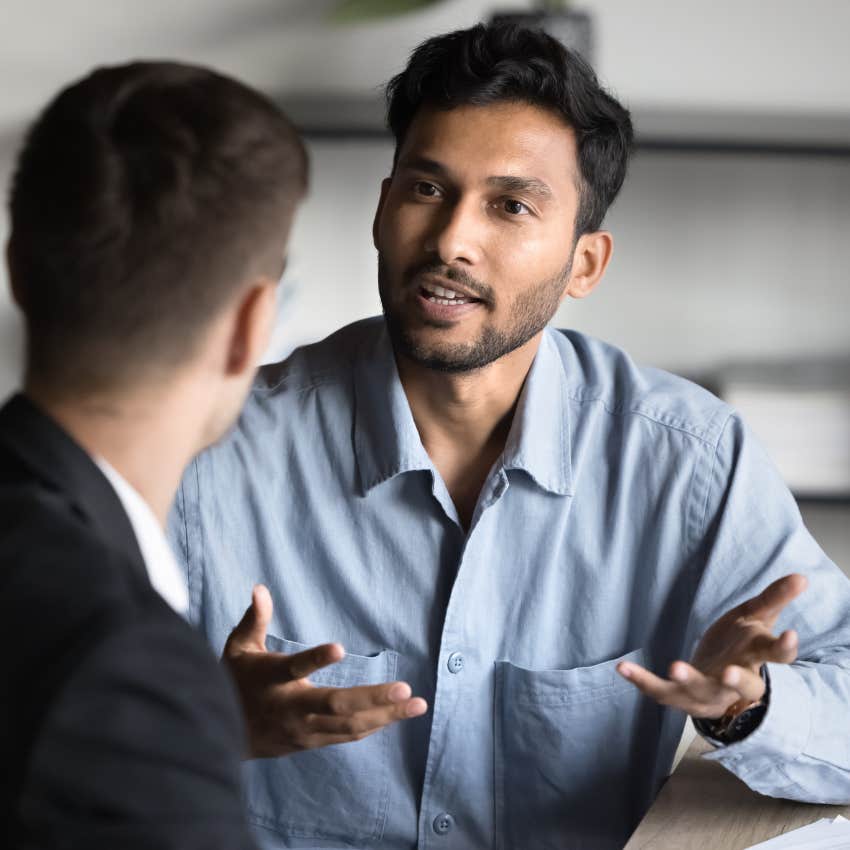 intellectually dominant man asking co-worker if he fact-checked a claim