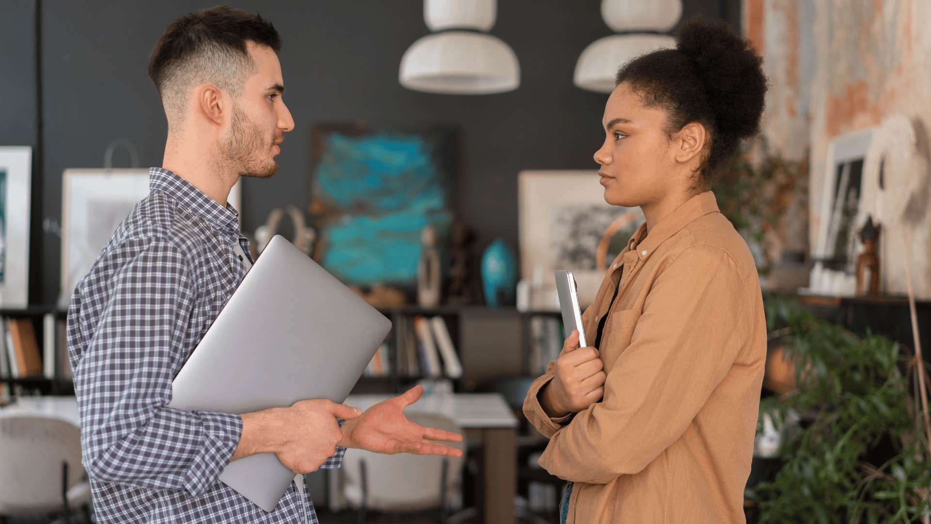 loner man at work telling colleague i work better by myself