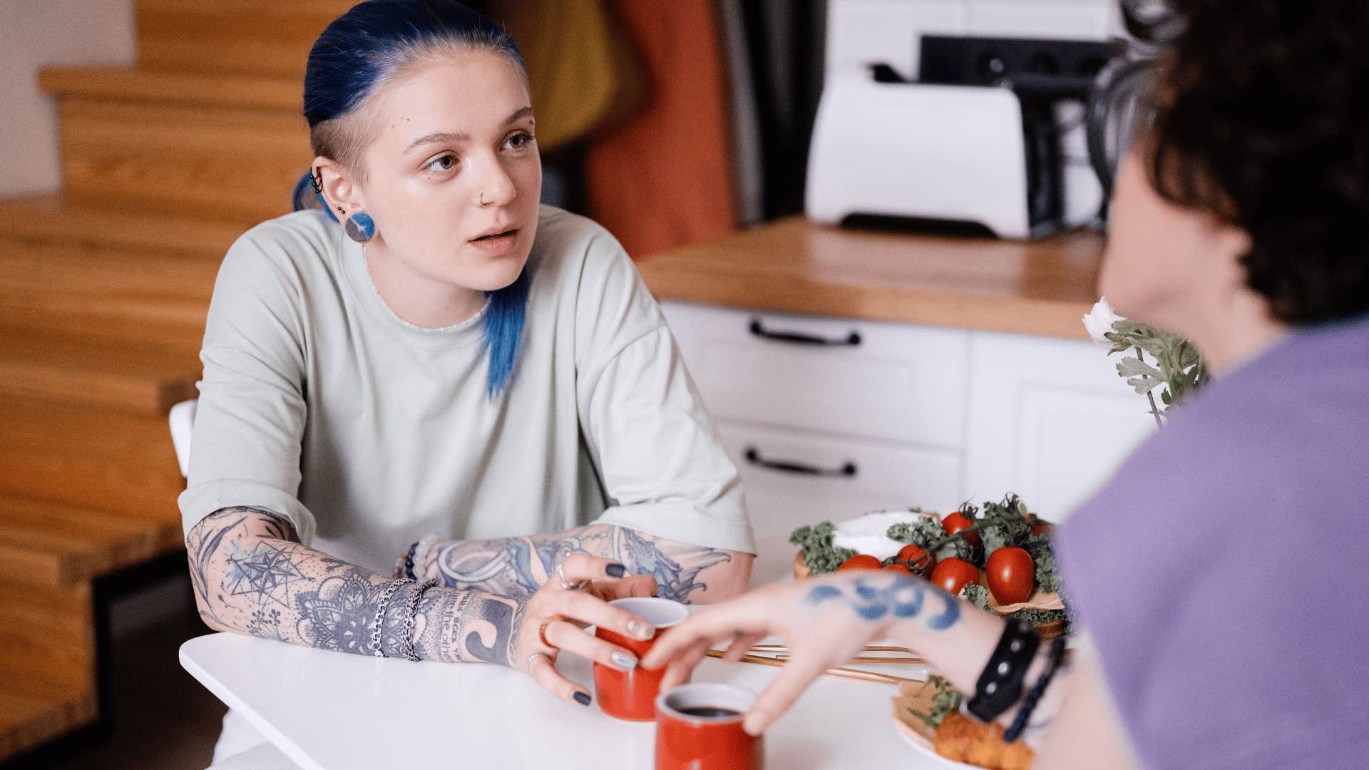 person with weak resilience saying i can't help it in conversation with friend